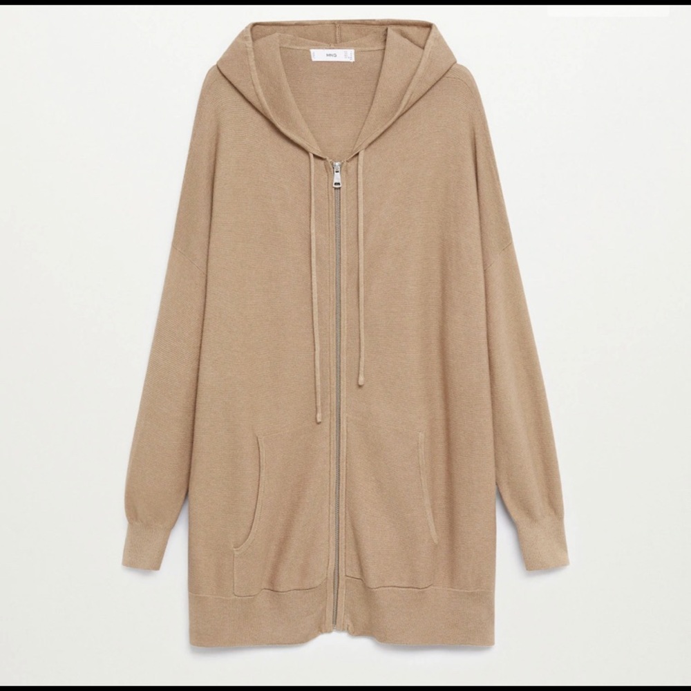 Hooded cotton Cardigan Medium beige w/ zipper